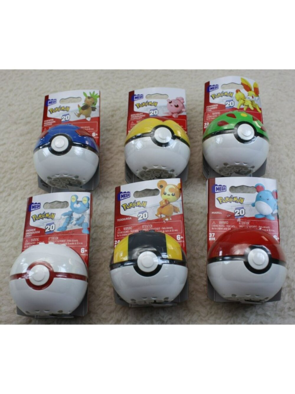 Mega Pokémon Series 20 Poké Ball Lot of 6 NEW Sealed Chespin Marill Froakie Tedd